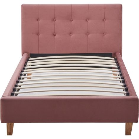 Ensemble Lit adulte 90x190cm avec tête de lit en velours vieux rose - Milo + Matelas mémoire de forme - Memo HR (1/5)