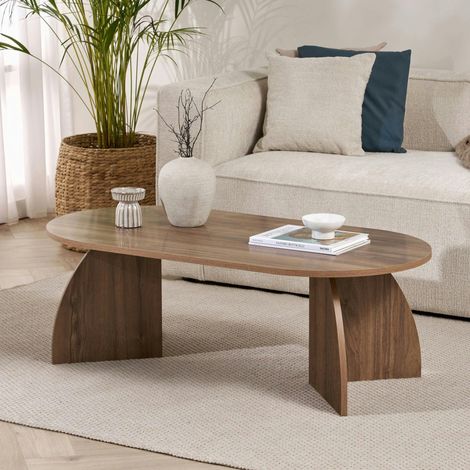 Table basse ovale effet bois de noyer pieds courbes MARFA