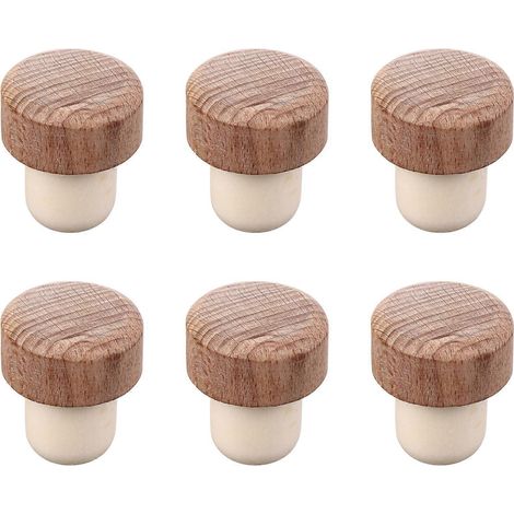Lot de 6 bouchons en bois pour bouteilles de vin-3.50X2.90X1.95CM-Beige (1/4)