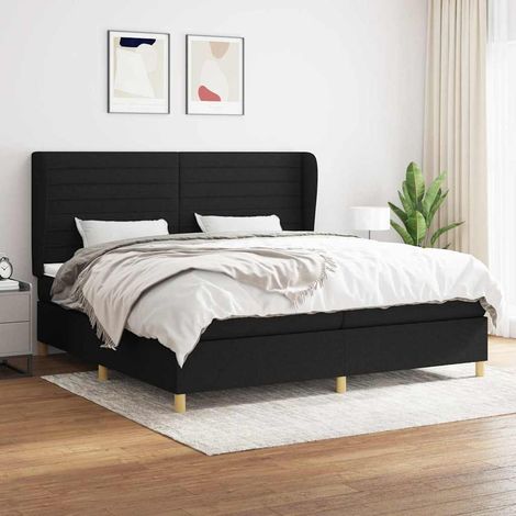 Sommier à lattes de lit avec matelas Noir 200x200 cm Tissu (1/5)