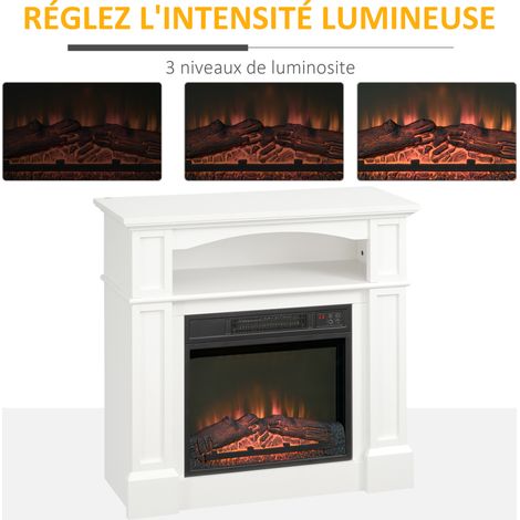 Cheminée électrique 1800W - Design blanc moderne avec effet flamme LED réglable et télécommande incluse pour salon cosy (1/5)