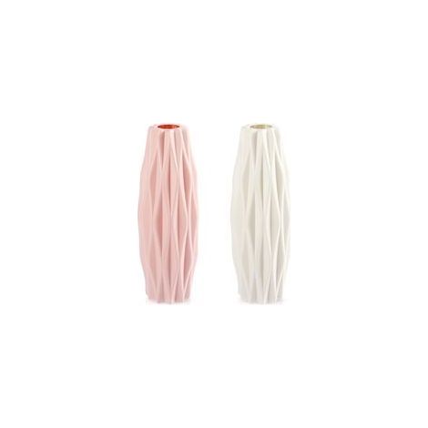 Vases en Plastique, Décoration de la Maison, 2 Pièce Imitation Céramique Pot de Fleurs, Vases de Fleurs séchées Nordiques, Vases Léger(Rose, Blanc) (1/5)