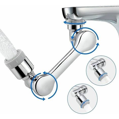 1080° schwenkbare Armaturverlängerung, 1080° schwenkbarer Luftsprudler als Armaturenzubehör mit 2 Strahlfunktionen, Verlängerungsarmatur mit Luftsprudler für Gewindearmaturen (1/4)