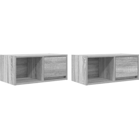 Lot de 2 meubles TV muraux contemporains rangement optimisé 60 x 31 x 25 cm en bois d'ingénierie gris (1/5)