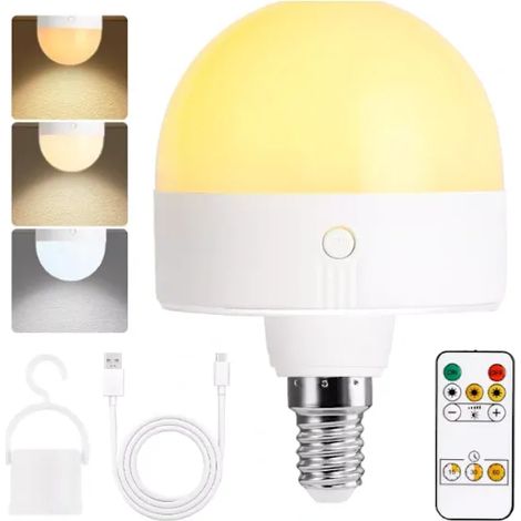 Bombillas LED recargables E14 (paquete de 2, 300 lúmenes, potencia equivalente a 9 W, regulables, con mando a distancia) (1/5)