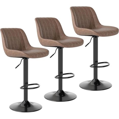 Barhocker 3er Set, drehbar, höhenverstellbar, braunes PU-Leder (1/5)
