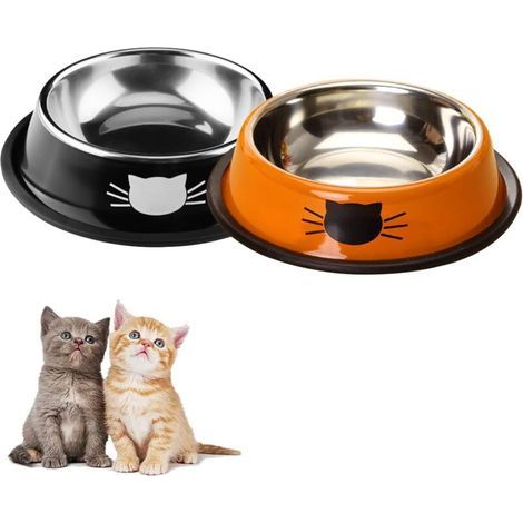 CSPARCV (15,5×15,5×4,5 cm) 2-teiliges Katzennapf-Set, Edelstahl-Katzennäpfe, Futter- und Wassernäpfe für Katzen, Welpen, Hamster, Kaninchen und Kleintiere (1/3)