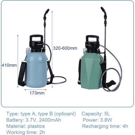 Decdeal Arroseur à épaule rechargeable USB, pulvérisateur électrique portatif, outils agricoles, arrosoir, bouteille d'atomisation d'eau, outil multifonctionnel de nettoyage de vitres pour plantes de (1/5)