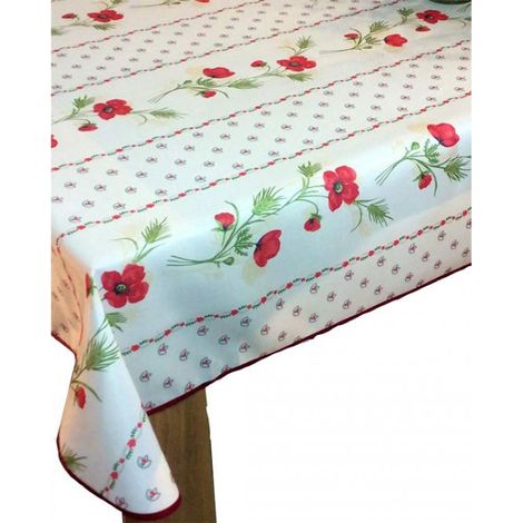 Nappe de Table Provençale Rectangle 150x240 cm, Coquelicot Anti-Tâche Glycine, 100% Polyester coloris rouge (1/3)