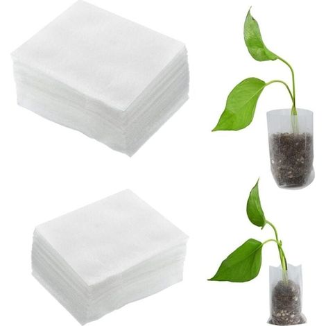 200 sacchetti per piante, sacchetti per la coltivazione di piantine, sacchetti biodegradabili per vivai, sacchetti per piante in tessuto non tessuto (2 misure) 10-12 cm, 16-14 cm, bianchi (1/4)