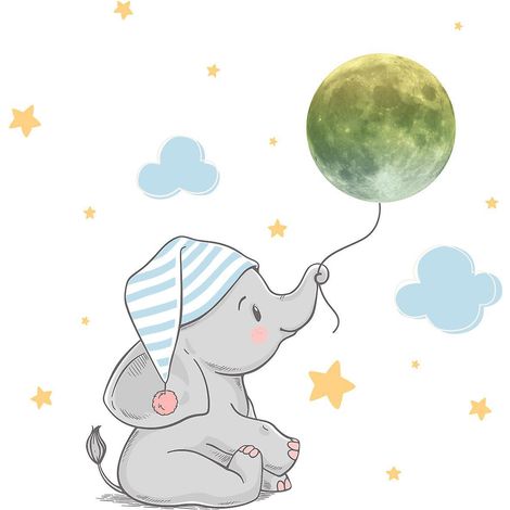 sticker Mural Lumineux Bb Lphant Lune Toile, Autocollant Mural Fluorescent Cratif, Autocollant Dcoratif De Chambre  Coucher, Art Auto-adhsif (1/5)