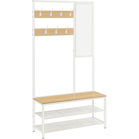 Meuble d'entrée avec miroir et banc 35 x 98 x 180 cm style industriel rangement pratique en aggloméré marron (1/2)