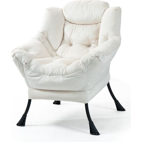 Relaxsessel mit Metallgestell und Seitentasche, gepolstert, Off White (1/3)