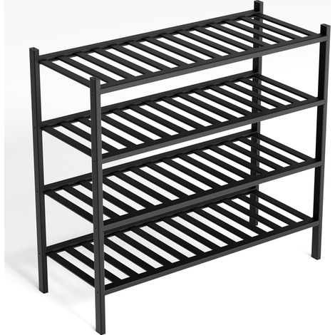 Étagère à chaussures en bambou, étagère à chaussures à 4 niveaux, 68 x 28 x 64 cm, extensible, empilable, armoire à chaussures en bois, étagère pour salon ou couloir (noir) (1/5)