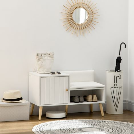 Banc à chaussures avec placard niche surface en revêtement synthétique 80 x 33 x 49 cm blanc