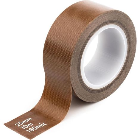 Ruban adhésif PTFE (téflon) haute température, antistatique, résistant à la chaleur jusqu'à 300 °C, renforcé en fibre de verre pour isolation électrique et entretien des machines (25 mm x 10M) (1/5)