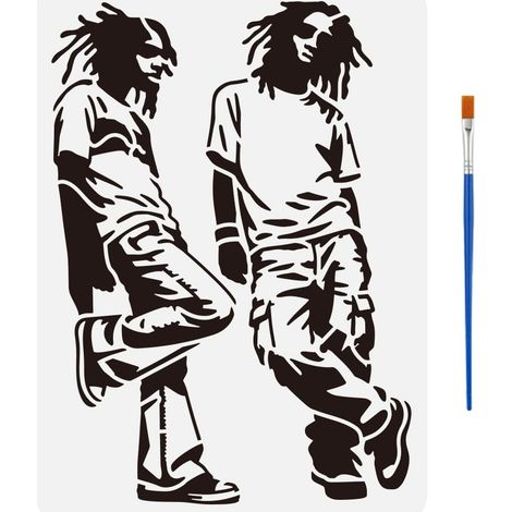 Pochoir Peinture Graffiti Urbain avec Pinceau, 29.7x21cm Modèle de Silhouette Humaine Pochoirs Modèle de Dessin Motif Personnage Pochoir pour Peinture sur Tissu, Mur (1/5)