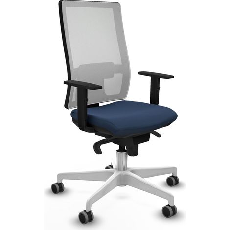 Forcella Synchro rete bianca ecopelle bianca braccioli blu navy base 1D bianca ruote gommate da 65 mm
