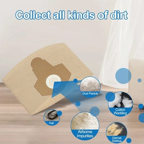 5 couleurs : voir photo. Matière : papier. 5 sacs à poussière de 20 L compatibles avec l’aspirateur Einhell pour usage humide/sec BT-