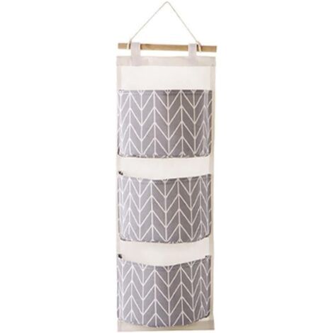 Sac de rangement mural suspendu à 3 grilles, organisateur de jouets, conteneur de décoration, pochette de poche (gris)