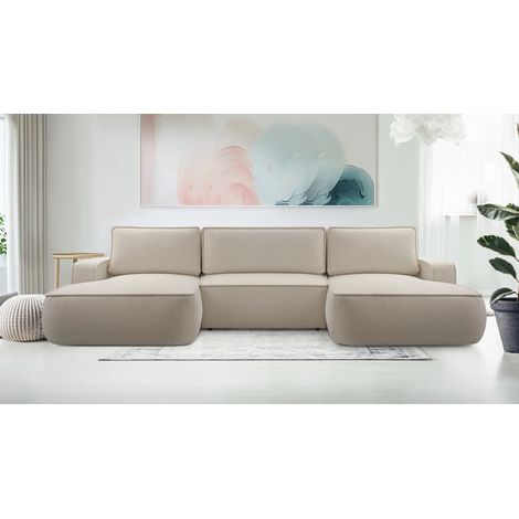 AX LIVING Ablia Sofa U-Form mit Schlaffunktion Beige