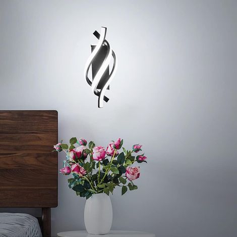 Applique Murale Interieur, Lampe LED Murale Moderne Design Incurvée, Appliques 6000K Lumière Blanche,Noir, pour Chambre à Coucher, Salon