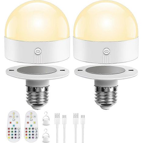 Lot de 2 E26 ampoule rechargeable avec télécommande et minuterie, ampoule à piles avec 3 températures de couleur et couleurs RVB (1/5)
