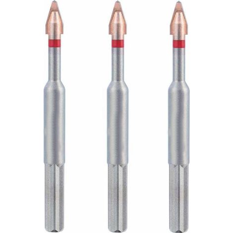 3 Forets Carrelage Porcelaine - Rotation Max. 600 tr/min sans Perc - Verre, Grès D. 6 x Lt. 105 x Lu. x Q. 10 mm x Z2 - Diamwood