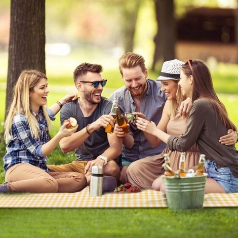 Coperta da picnic, telo da spiaggia, tappetino da picnic impermeabile e antisabbia, coperta da campeggio per famiglia, amici, spiaggia, campeggio, viaggi (150 x 200 cm, giallo), tappetini da picnic (1/4)
