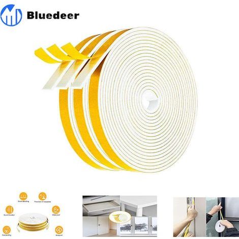 Cinta adhesiva para ventanas y puertas, 3 rollos de 6 m x 2 mm x 9 mm, junta de aislamiento acústico, sellado de goma contra el frío, multiusos y antideslizante - Espuma blanca con película amarilla (1/4)