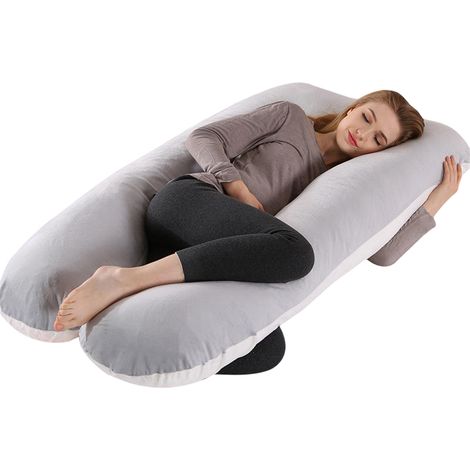 Coussin de grossesse multifonctionnel en velours cristal, soutien du ventre et de la taille, coussin latéral pour position couchée sur le côté, clip pour dormir sur les jambes, coussin en forme de U (1/5)