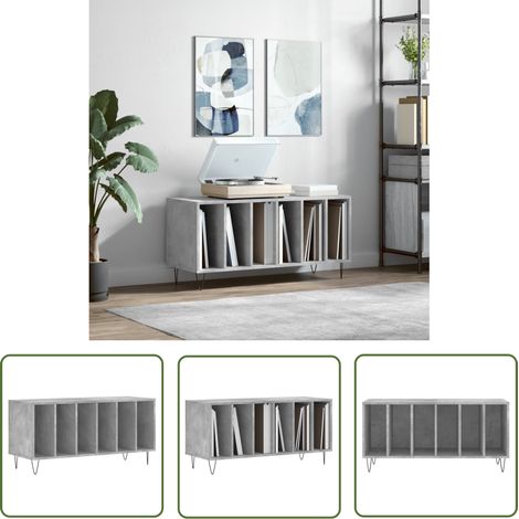 The Living Store Armoire à disques gris béton 100x38x48 cm bois d'ingénierie - Meuble À Disques - Armoire À Vinyle - Rangement Disque Vinyle - Étagère Musique - Support Tournielle (1/5)