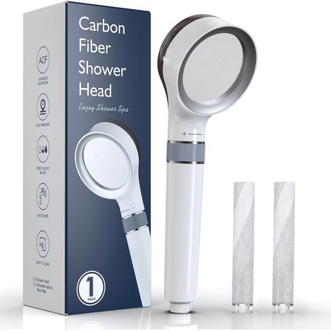 Pommeau de Douche Filtre Anti Calcaire, Douchette Filtrant Anti Chlore Haute Pression Economiseur d'eau, Pulvérisateur de Pomme de Douche Salle de Bain Fibre Carbonique (1/5)