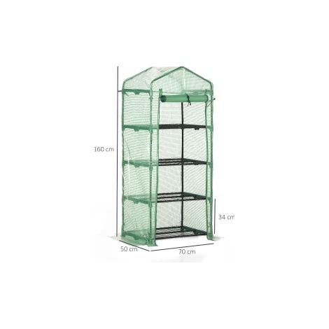 Mini serre de jardin verte 70 x 50 x 160 cm avec housse de protection et 4 étagères pour jardin, terrasse et balcon (1/5)