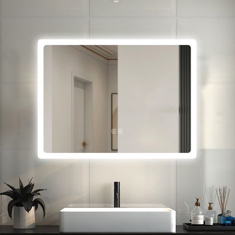 AICA ESPEJO DE BAÑO CON LUZ LED ,800 x 600 mm, espejo con función bluetooth,LED luz con 3 colores brillo ajustable, antivaho,función de memoria agapada