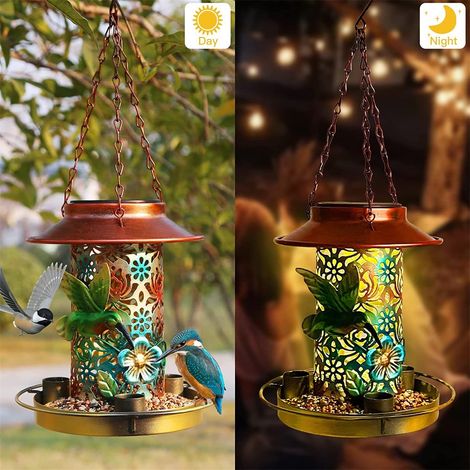 Mangeoire À Oiseaux Solaire - Lampe LED En Fer Forgé - Décoration De Jardin Extérieure - Suspension Antique Creuse - 18 cm - 1 Pièce (1/5)