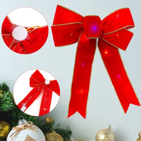 Guirlande Lumineuse Noël - Couronne LED avec Nœuds en Velours Rouge - Décoration Porte Avant et Arbre de Noël - Intérieur Extérieur - 1 Pièce (1/5)