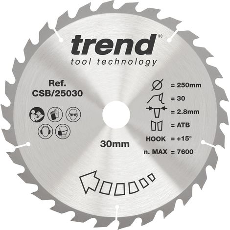 Lame de scie circulaire bois 250 mm, 30 dents, alésage 30 mm TCT (1/5)