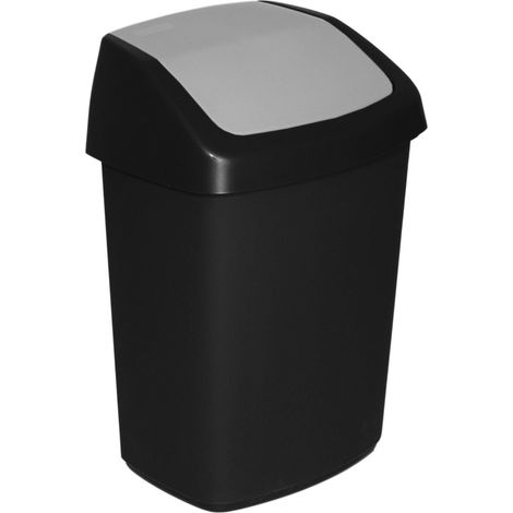 Poubelle 25L - Couvercle basculant - Pour Cuisine, Bureau, Salle de Bain - 34,6 x 27,8 x 51,1 cm - Noir/Gris (1/3)