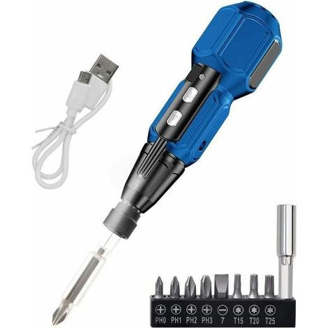 Electric Screwdriver, 900mAh rechargeable cordless screwdriver with 6.35mm double-ended bit and USB cable, 8 bits, 4N.m electric torque, LED light, forward and reverse rotation, (1/5)