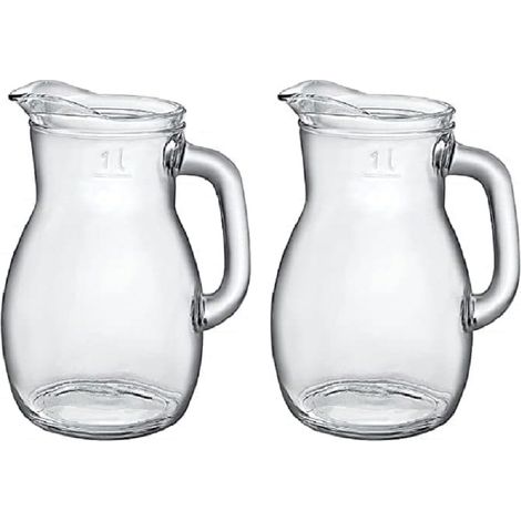 Set 2 Brocche in Vetro Trasparente 1 Litro caraffa con Taratura MID Uso Domestico e Professionale Lavabili in Lavastoviglie per Bevande succhi vino da tavola e buffet