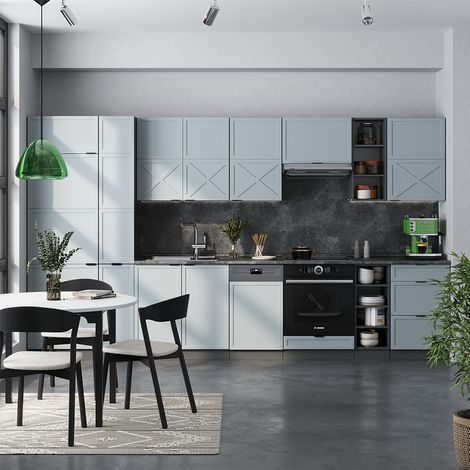 Cucina componibile Fame-Line, Blu-grigio chiaro/Antracite, 355 cm, PL Marmo, Vicco