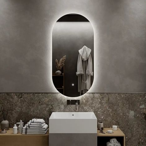 Miroir LED ovale 40 x 80 cm rétroéclairé lumière chaude froide avec capteur tactile (1/4)