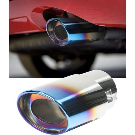 Tubo de Escape Coche,Interfaz De Tubo De Escape De Coche De Acero Inoxidable,Silbato Escape Coche,Para la Mayoría de con un Diámetro de Tubo de Escape de 1,5"-2" (14.5x6cm/Azul-Recto) (1/5)