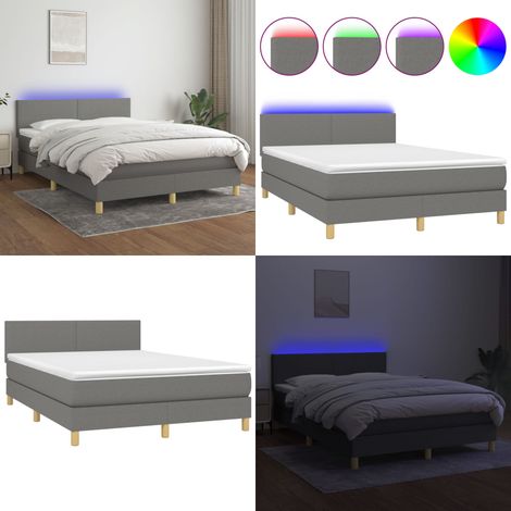 Sommier à lattes de lit et matelas et LED Gris foncé 140x200 cm - Sommier Tapissier - Lit Plateforme - Lit Avec Rangement - Tête De Lit Ajustable - Éclairage Led - Home & Living (1/5)