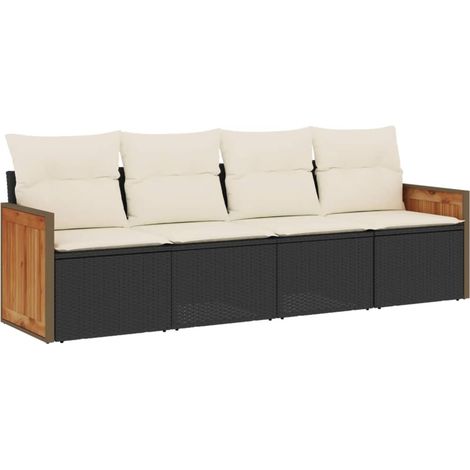 Set Divani da Giardino 4 pz Salotto da Giardino con Cuscini Nero in Polyrattan (1/5)