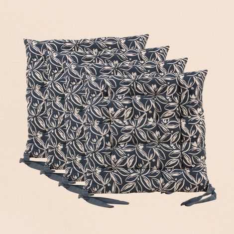 Lot de 4 galettes de chaise bleues en coton à motifs (1/5)