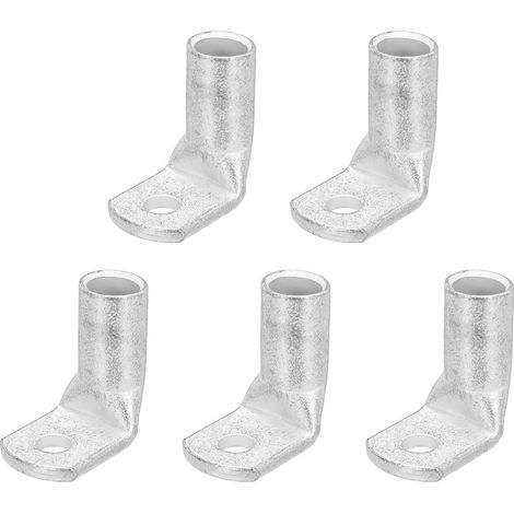 2/0AWG - 1/4" Bornes En Cuivre, Extrémités De Câble De Batterie À 90 Degrés, Connecteurs À Oeil En Cuivre Nu Pour Fournitures Électriques Marines (Argent, 5Pcs) (1/5)