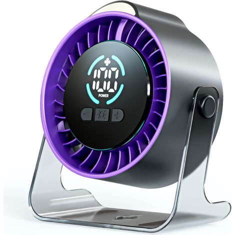 Petit ventilateur de bureau/mural transparent gris-violet, rechargeable par USB, portable, silencieux, batterie intégrée (1/5)