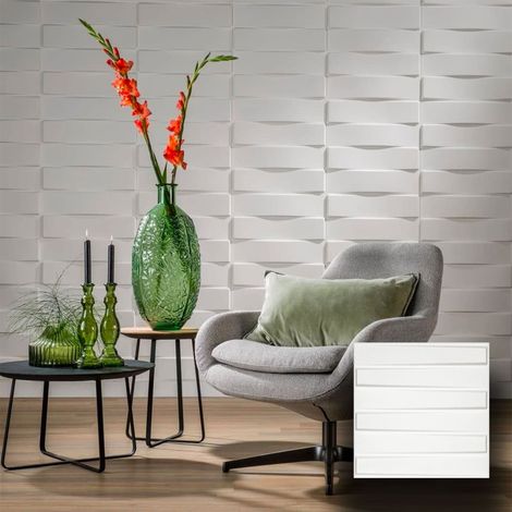 €1,99 Pannello in fibra naturale a parete 3D, rivestimento di lusso 3D 50X50cm BIANCO verniciabile LAMELLI